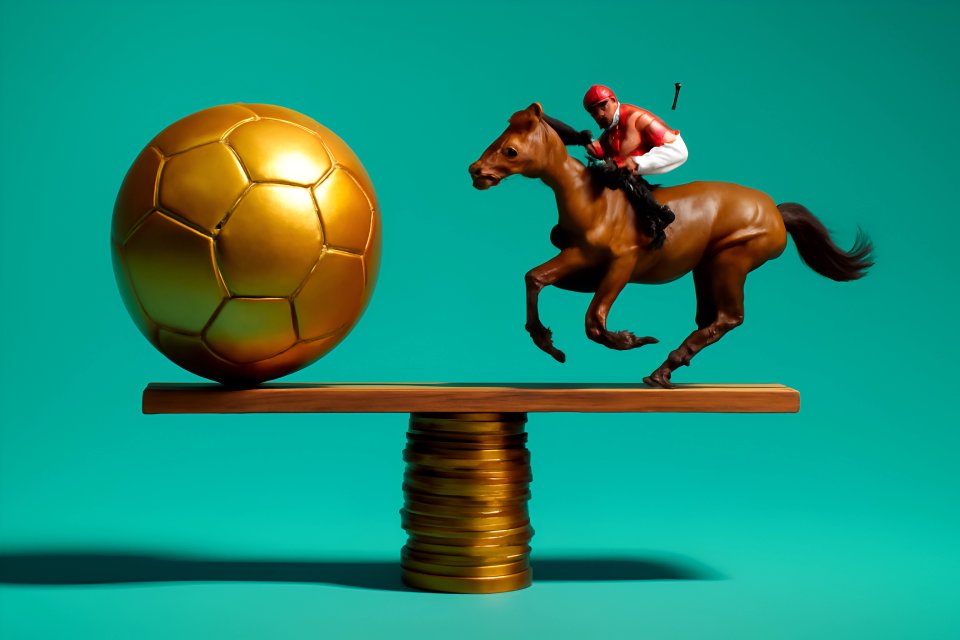Paard balanceert op een voetbal