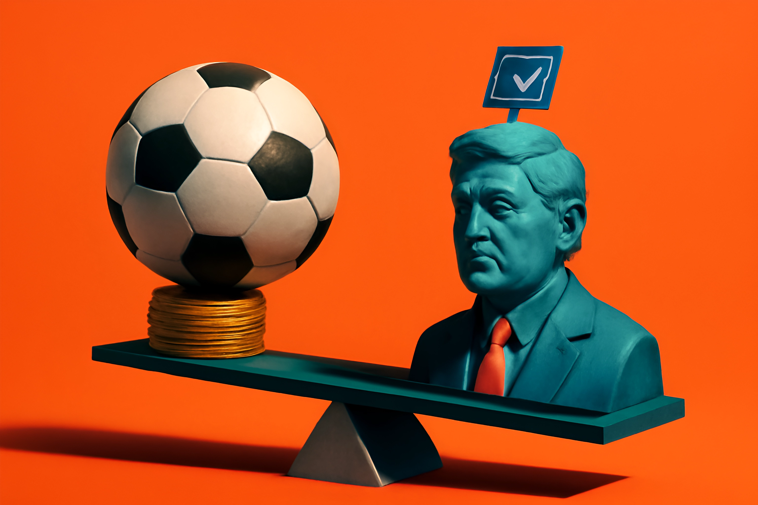 Voetbal en sculptuur van een leider