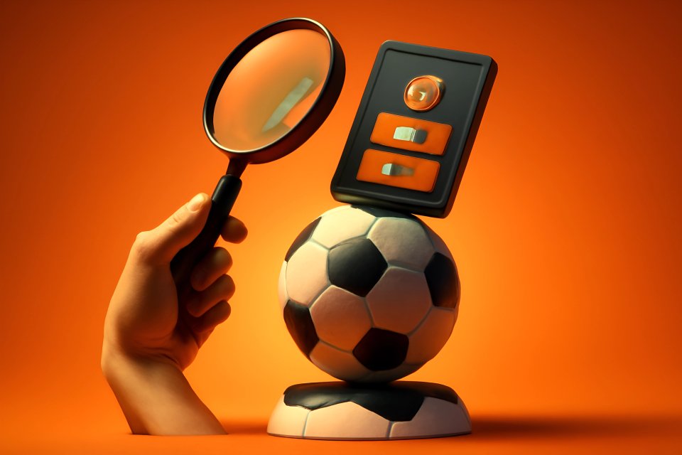 Vergrootglas op een voetbal