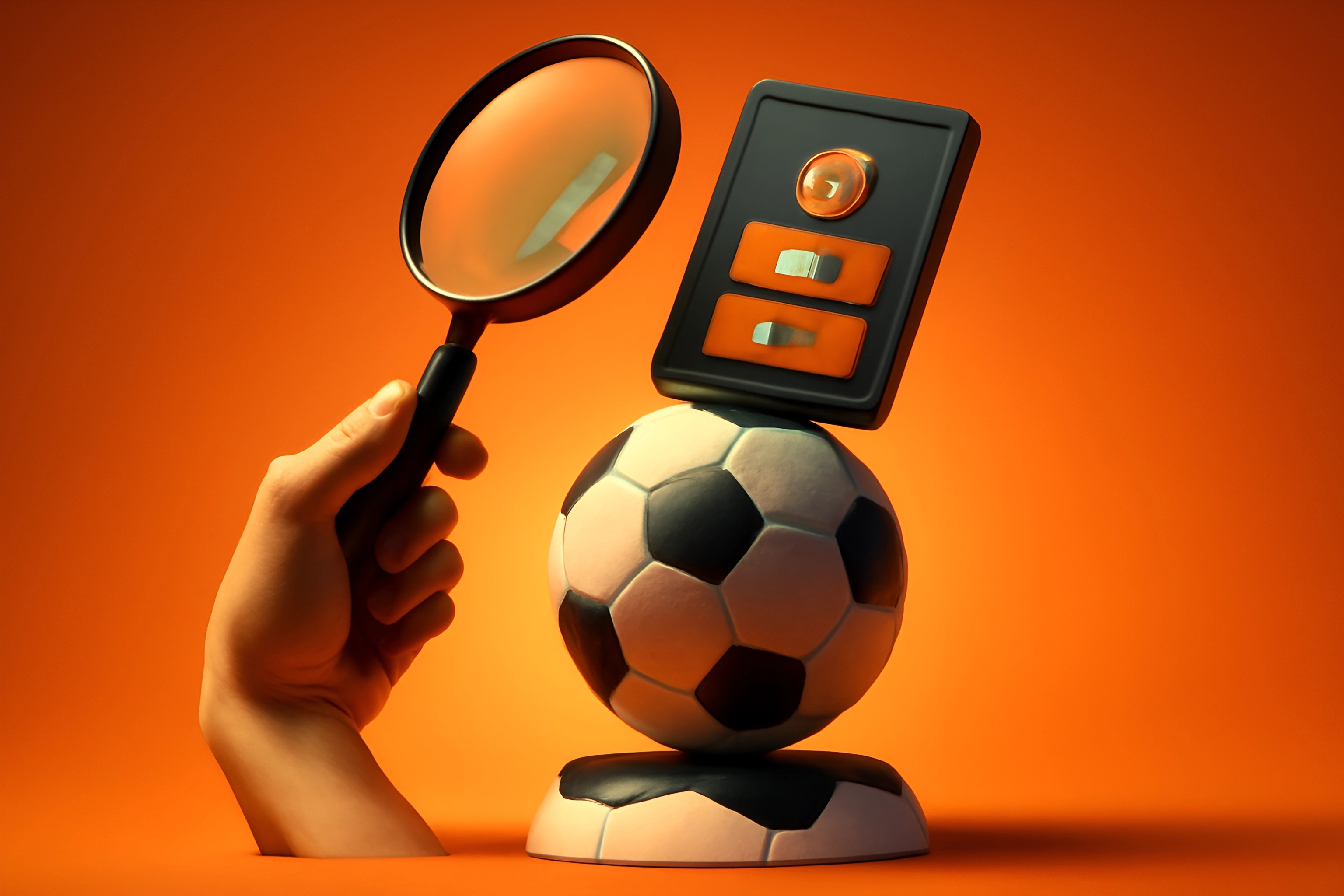 Vergrootglas op een voetbal