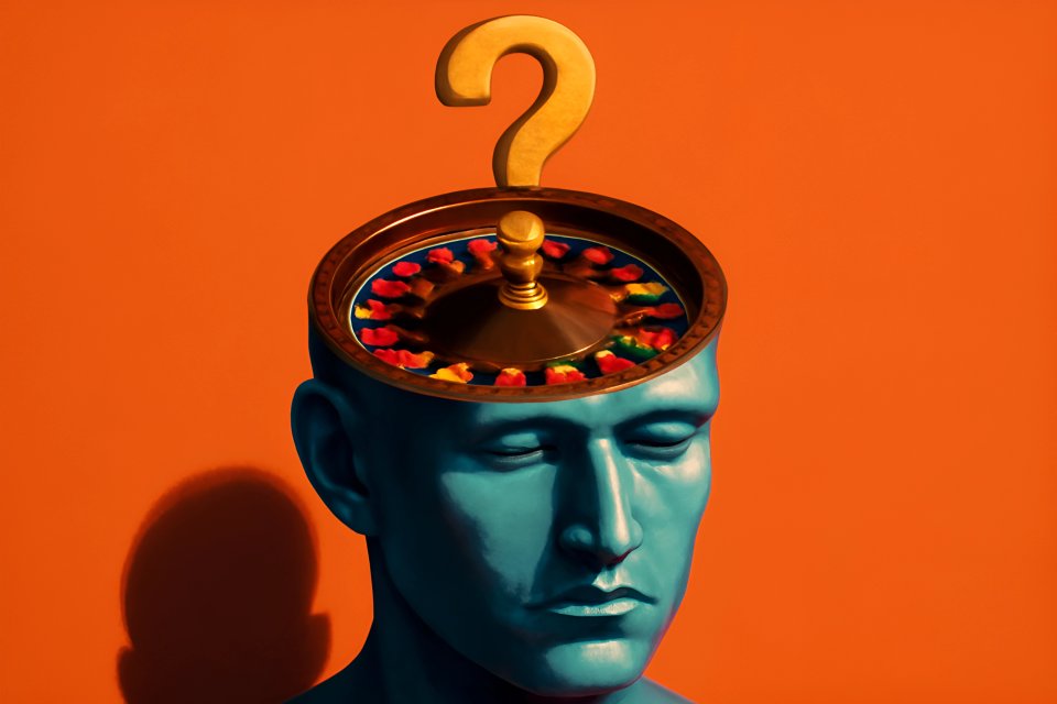 Colorful thoughts in a blue head