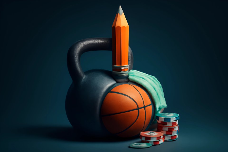 Kettlebell with basketball and pencil