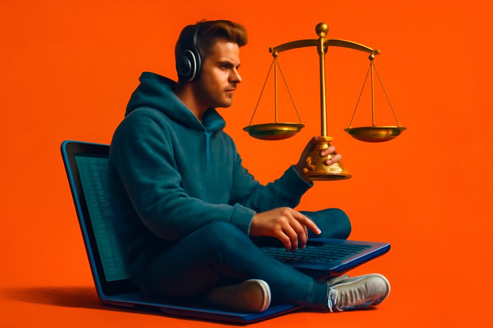 Person with laptop and scales