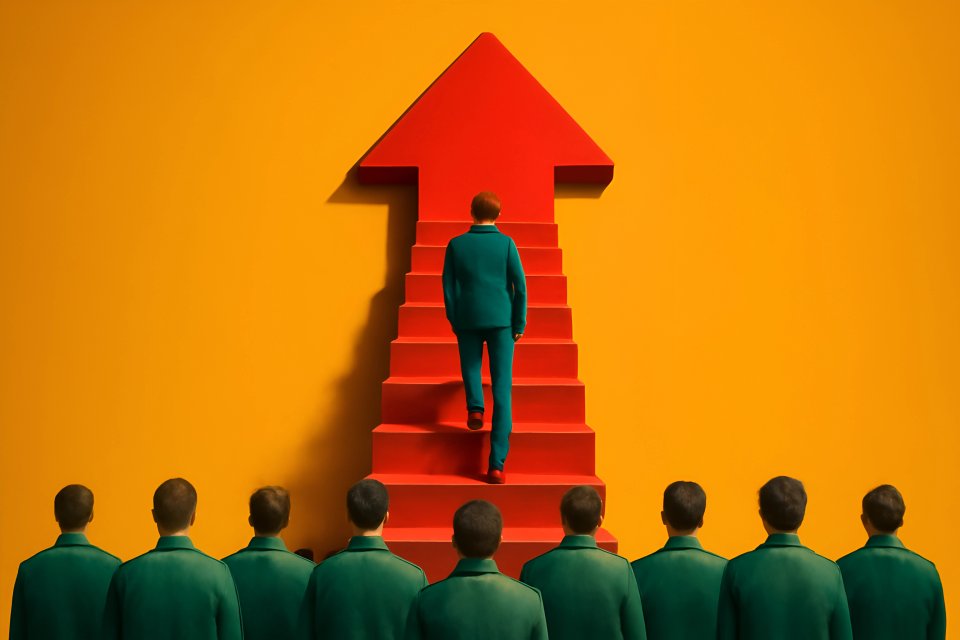 Person climbing stairs to success